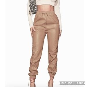 Floerns Tan Faux Leather High Waist Cropped Joggers NWT S